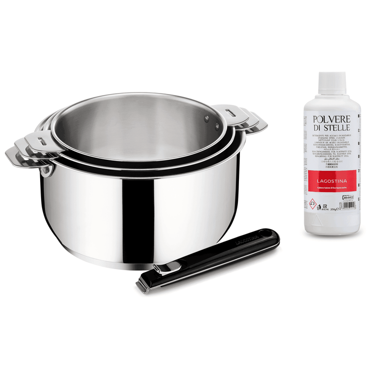 Lot 3 casseroles inox avec poignée et poudre des étoiles, Salvaspazio