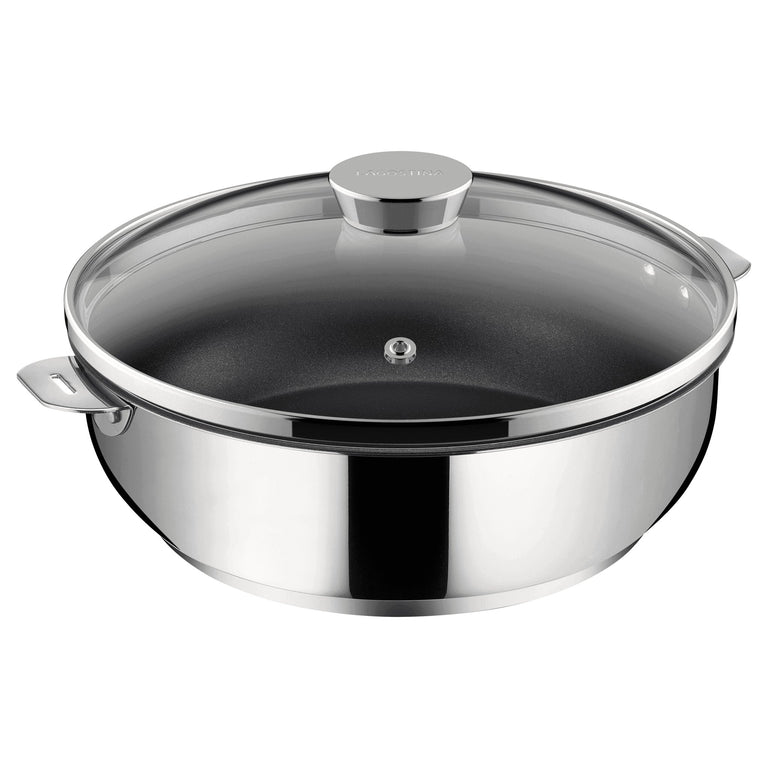 SALVASPAZIO+ Sauteuse inox revêtu 28 cm Lagotherm® + couvercle verre