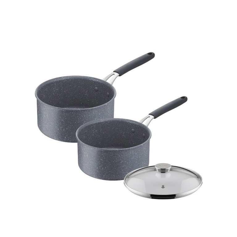 Set 2 casseroles effet pierre avec couvercle, Tempra Mineral